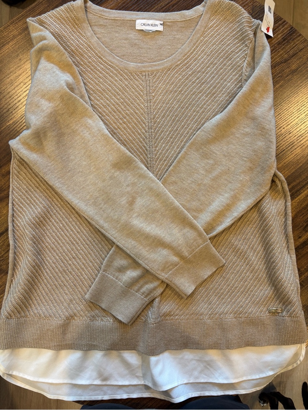 Calvin Klein Women's Taupe-Style Layered Scoop Neck Sweater